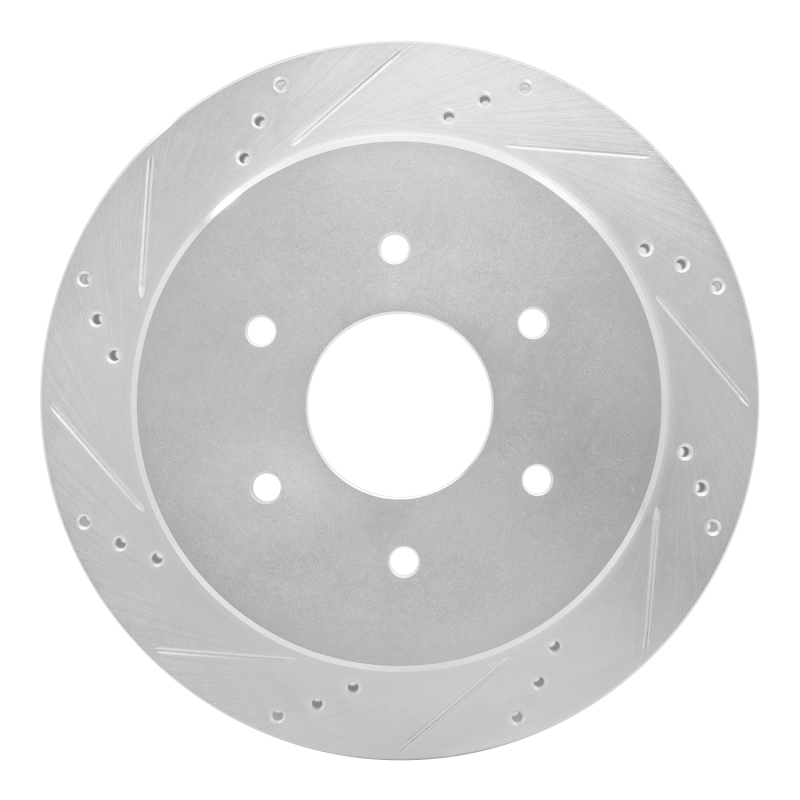 Nissan Titan Brake Rotor (1) - Rear Left - R1 Concepts - Drilled & Slotted - Silver - `17-`24